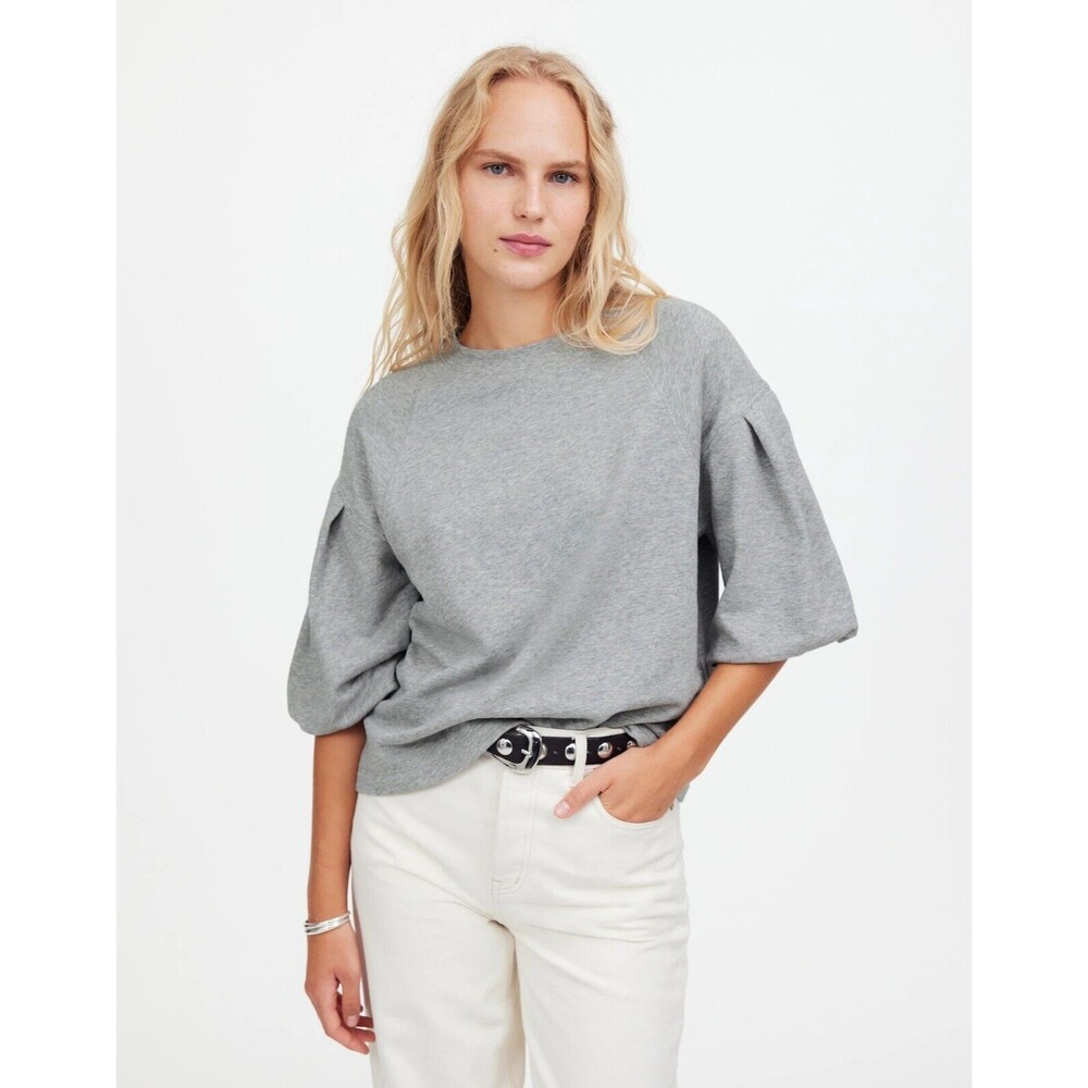 MADEWELL Puff-Sleeve Sweatshirt Tee XXS Heather Gym Class Grey Relaxed NWT B13
